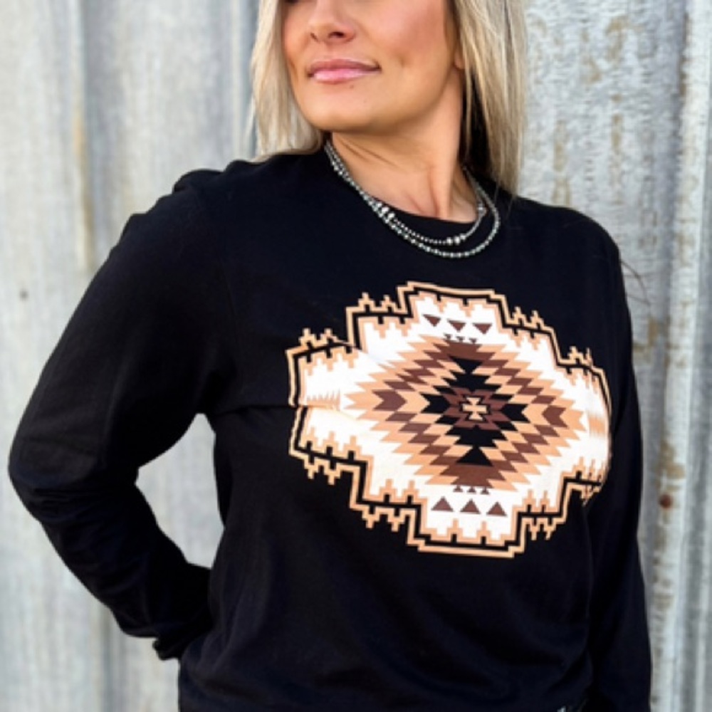 Black Geometric Print Women's Top